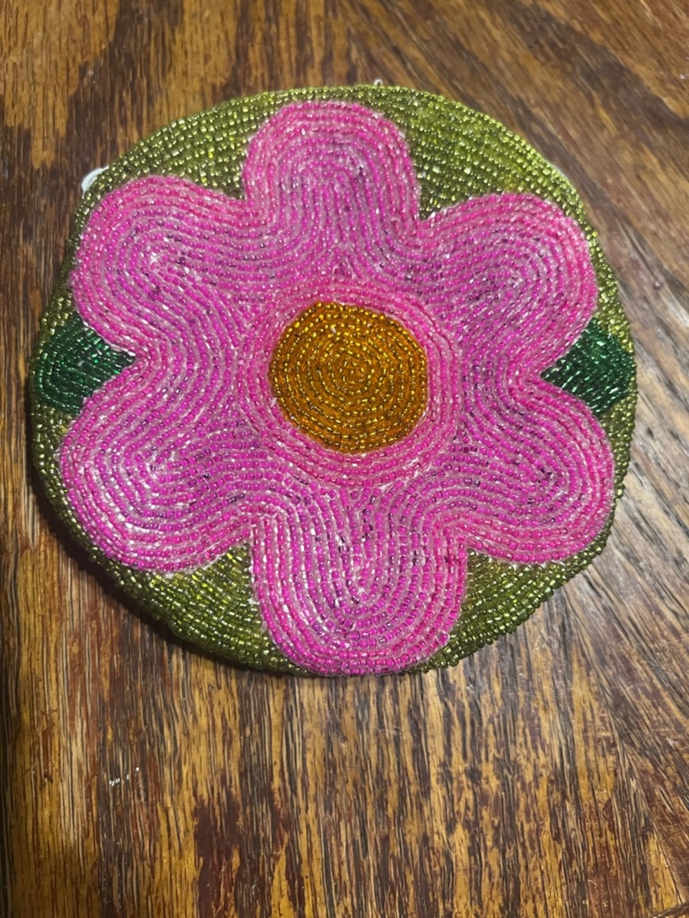 Beaded Pink Flower Coin Purse